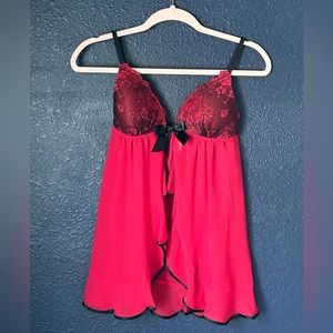 Pretty Red Chemise With Black Lace